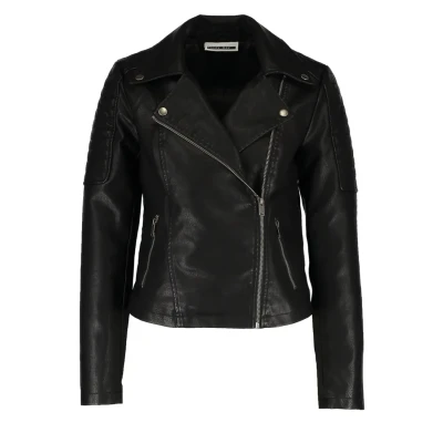 Imagen de NOISY MAY Mulheres Jaqueta de Couro sintético Biker Jacket transição Manga comprida Shacket PU Coated NMREBEL, Color:Negro 2, Talla:XL