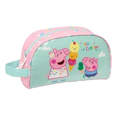 Imagen de Peppa Pig Ice Cream Neceser Grande Niño, Infantil, Adaptable a Carro, Ideal para Niños de 5 14 Años, Cómodo y Versátil, Calidad Resistencia, 26x16x9 cm, Color Rosa Claro/Verde Menta