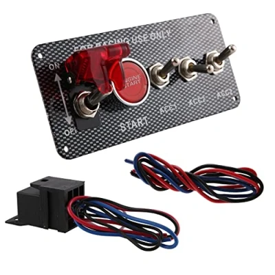 Imagen de Interruptor de encendido del coche 12V botón arranque motor 3 panel carreras oscilante