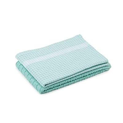 Imagen de Amago Paños de Cocina Jacquard 100% Algodón (Paquete 2), 50 x 70 cm Azul Turquesa y Blanco