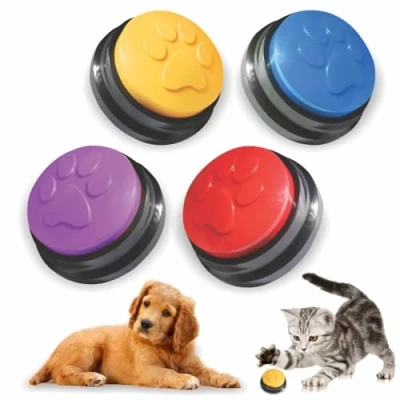 Imagen de SUHSAI Botones para Perros, Comunicación y Entrenamiento, Zumbador Entrenamiento de Mascotas, Hablar con Patas Perros Gatos, Impresos 4 Piezas