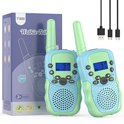 Imagen de Bakoherp Walkie Talkie Recargable de 8 Canales, 3Km Largo Alcance Radio Bidireccional, Juguetes para Niños 3 12 años, Aventuras al Aire Libre Camping, UHF, Verde claro