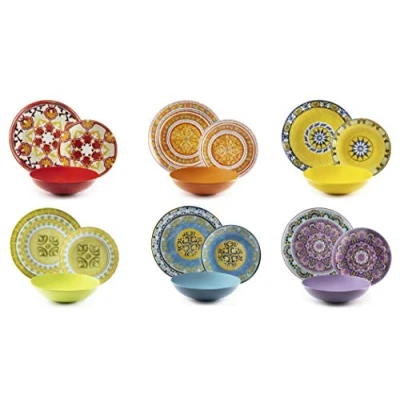 Imagen de Excelsa Etno Chic Vajilla de porcelana, multicolor, 18 unidades