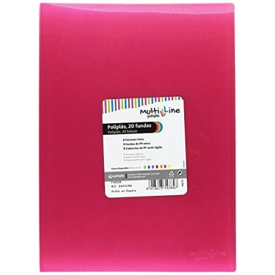 Imagen de Grafoplás 1451754. Carpeta de 20 Fundas Transparentes, Tamaño Folio, Color Rosa Fucsia, Poliplás Multiline