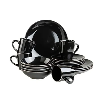Imagen de MÄSER Vajilla de gres METALLIC RIM negro, 16 piezas