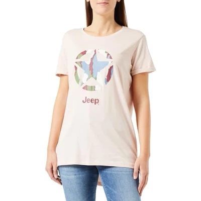 Imagen de JEEP O102927 P558 J Camiseta Oversize Mujer Estampado Star Fondo de Camuflaje Corteza Mangas con Vueltas J23W Powder Rose L