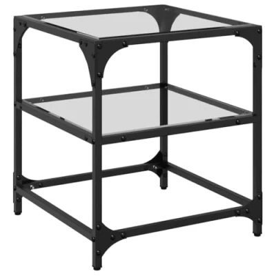 Imagen de vidaXL Mesa de Centro Superficie Vidrio Transparente Acero 40x40x45 cm, Auxiliar, salón, mesita sofá, sofá