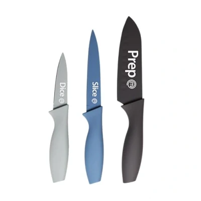 Imagen de MasterChef Cuchillos Cocina, Set Cuchillo de Chef por Verduras, Carne y Pelar, Acero Inoxidable, Hoja Afilada con Revestimiento Antirayaduras, Asas Suaves al Tacto, 3 Piezas, Azul, Captions