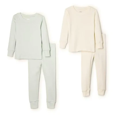 Imagen de Amazon Essentials x Sofia Grainge Pijama ceñido de algodón Unisex Bebés, Pack 2, Marfil/Verde pálido, 12 Meses