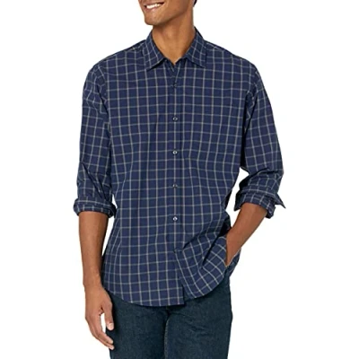 Imagen de Amazon Essentials Camisa Informal de Popelina con Manga Larga y Corte Recto Hombre, Azul Marino Cuadros Ventana, L