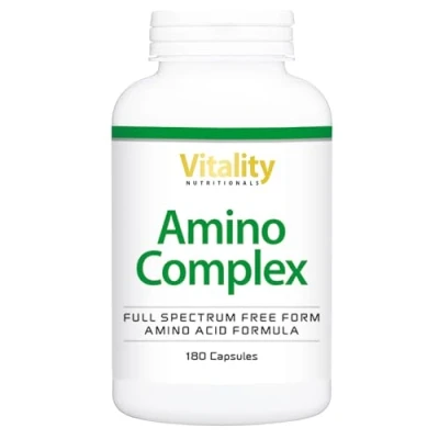 Imagen de Amino Complex Capsulas Con 21 Aminoácidos, 120 Capsulas, Fórmula de Aminoácidos Espectro Completo y Forma Libre, Vegano. Vitality Nutritional Vitamin Express