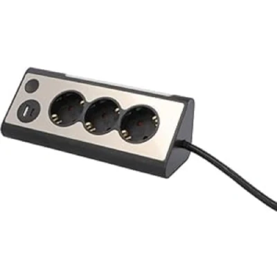 Imagen de UNITEC Enchufe de Mesa esquinero con 3 enchufes, 2 Puertos USB, Interruptor táctil para controlar el LED Integrado, IP20, Ideal Cocina, Oficina o Taller, Frontal Acero Inoxidable 3680 W