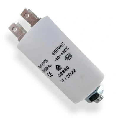 Imagen de DEKAROX condensador universal 7 µF 450 V Ø30 x 57 mm con 6,3 AMP casquillos tornillo de fijación M8 CBB60 arranque y funcionamiento para electrodomésticos