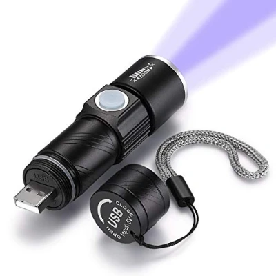 Imagen de DARKBEAM Linterna UV 365nm USB Recargable Luz ultravioleta led Lámpara de madera Blacklight Mini detector portátil 400 nm para manchas mascotas orina perro/gato, antifalsificación