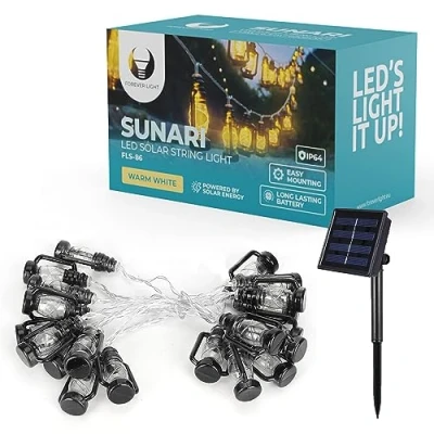 Imagen de FOREVER Light Lámpara solar con 30 LED, modelo SUNARI FLS 86, 600 mAh Li Ion, cadena exterior de 6,5 metros, resistente al agua, para decoración navideña, Halloween