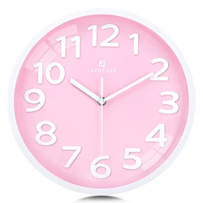 Imagen de Lafocuse Reloj de Pared Niña Rosa 3D Números, Silencioso Moderno, Infantil Niños Fácil Leer, sin Tictac Habitacion Escuela Primaria Dormitorio 30cm