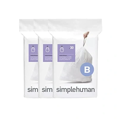 Imagen de simplehuman CW0251 3 x paquete de 30 bolsas basura a medida (90 bolsas), código B, plástico blanco