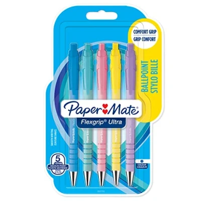 Imagen de Paper Mate Flexgrip Ultra bolígrafos pastel retráctil punta mediana (1,0 mm) tinta azul paquete de 5