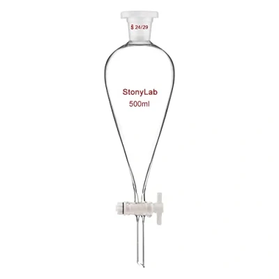 Imagen de stonylab Embudo Separador Cónico de Vidrio Borosilicato con Juntas 24/29 y Tapón PTFE, Separatory Funnel Laboratorio 500ml