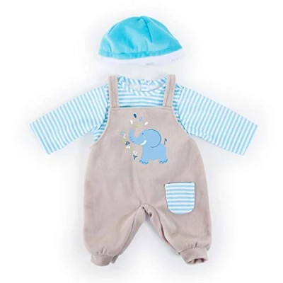 Imagen de Bayer Design Ropa 33 a 38 cm, Accesorios para muñeca, pantalón con Peto, Top y Gorra, Conjunto, Traje Elefante, Color azul, gris rayas (83876AA) , color/modelo surtido