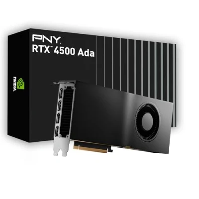 Imagen de PNY NVIDIA RTX 4500 Ada Generation 24 GB GDDR6 PCI Express 4.0 Dual Slot 4X DisplayPort, 8K Support, Ventilador Activo Ultra silencioso