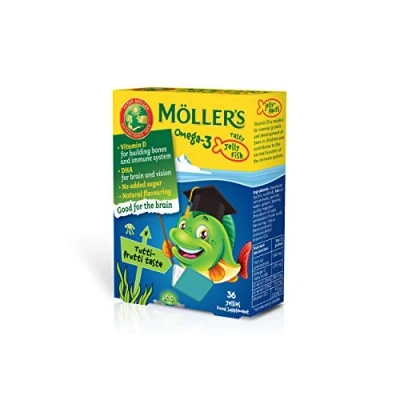 Imagen de Moller’s ® Omega 3 para niños Cápsulas de Aceite Pescado Con Ácidos Grasos DHA y EPA, Sin Gluten, Lactosa, Azucares Añadidos Tutti Frutti 36 Uds