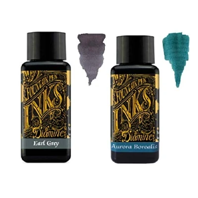 Imagen de Diamine Tinta para pluma estilográfica (30 ml, 2 botellas, Earl Grey &amp; Aurora Borealis