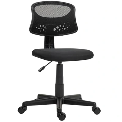 Imagen de HOMCOM Silla de Oficina sin Brazos Escritorio Giratoria con Respaldo Malla Transpirable Altura Ajustable Despacho Carga 120 kg Negro