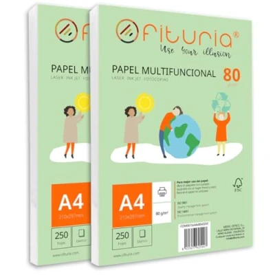 Imagen de Paquete de folios A4 80gr con 500 Hojas Blancas, Papel Multifuncional para Uso Escolar y Entornos Laborales. Ideal impresoras láser, inyección o fotocopiadoras Ofituria
