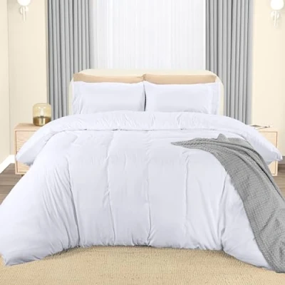 Imagen de Utopia Bedding Funda Nordica Cama 105 Microfibra Juego de Edredon 200x200 cm y 2 Bordado Fundas Almohada 50x75 (Blanco)