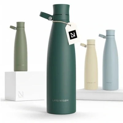 Imagen de LARS NYSØM Botella de Acero Inoxidable aislada 1l Agua 1 litro a Prueba Fugas para Deportes, Bicicleta, Perro, (Pine Green, 1000ml)