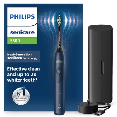 Imagen de Philips Sonicare 5500 cepillo dental eléctrico, sónico con 2 modos, alerta de presión, EasyStart, SmarTimer y BrushPacer, azul marino, modelo HX7113/01