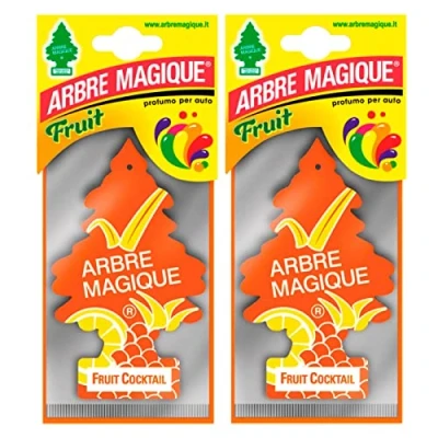 Imagen de Arbre Magique Mono, ambientador para coche, fragancia Fruit Cóctel aroma, fresco y delicado, durara hasta 7 semanas, fabricado en Italia, paquete de 2 unidades