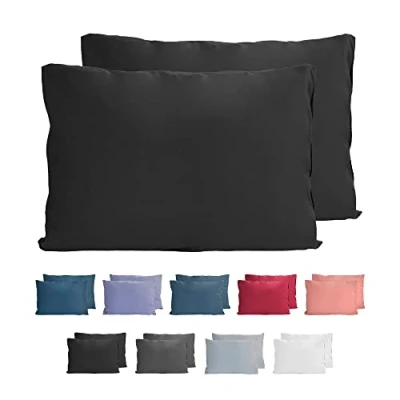 Imagen de Komfortec Juego de 2 Fundas Almohada 100% algodón, 40 x 60 cm, Punto Supersuave, 150 g/m², Negro