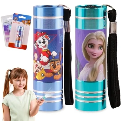 Imagen de 2X Mini Linternas para Niños, Paw Patrol Aluminio Antorcha Niños Luz Congelada Nocturna Cordón Ideal Leer, Acampar, Caminar, Regalo Corte de Energía Funciona con Baterías