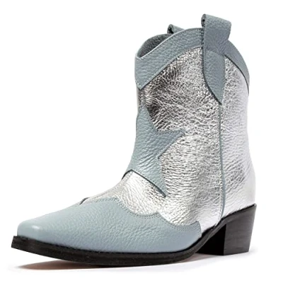 Imagen de L37 HANDMADE SHOES Botas Vaquero Forro de Cuero I Zapatos Hechos a Mano Sky Full of Stars I, Western Boot Mujer, Azul Plateado, 35 EU