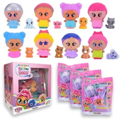 Imagen de #sbabam FUNNY BOX Doki Squishy Dolls, Muñeco con Cachorro, Pack de 3 Piezas, Muñecas para Niña Vestido, Postal y Pasaporte Juegos Niños Quiosco e Ideas Regalos Niñas