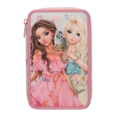 Imagen de Depesche Princess Mimi 2 Fach Federtasche Milo 13324 TOPModel Juicy 3 Compartimentos Crema y Rosa, con Motivo de Modelo, Mono Estampado, Estuche lápices Colores, Tijeras, Regla Pink, Normal