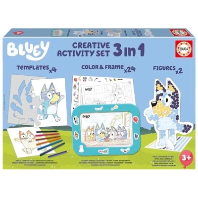 Imagen de Educa Set Creativo 3 en 1 Bluey con Tres Actividades: Pintar por números, creando 2 Figuras 3D para Decorar y Dibujar Personajes de la Serie Mediante Plantillas. A Partir años (19887)