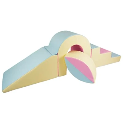 Imagen de Velinda Set de blocs en Mousse 4 éléments Avec Petit pont pour creches et maternelles (Couleur: Rose, Bleu, Jaune (Pastel))