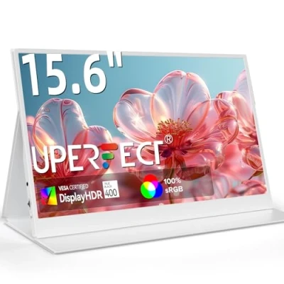 Imagen de UPERFECT Monitor portátil de 15,6 Pulgadas Pantalla Portatil USB C FHD 1080P Segundo para PC Laptop, Soporte VESA, Blanco, Cuerpo Metálico