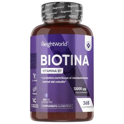 Imagen de Biotina Para el Cabello 12000 mcg 365 Comprimidos Suplemento de Vitamina B7 Mujer y Hombre Cabello, Piel, Uñas Barba que Contribuye a su Crecimiento Natural 1 Año, Vegano