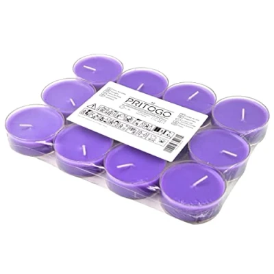 Imagen de Pritogo Velas aromáticas maxi (12 unidades, color lila lavanda), carcasa de plástico, 4 horas combustión, XXL, diámetro 5,8 x 2,3 cm