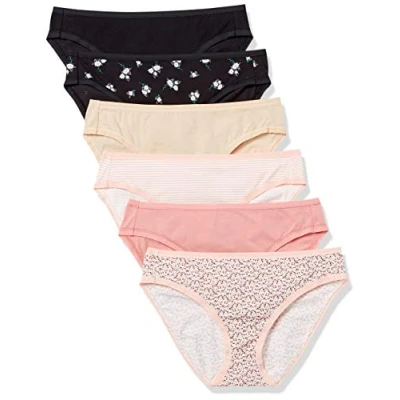 Imagen de Amazon Essentials Braguita de Bikini algodón (Disponible en Tallas Grandes) Mujer, Pack 6, Floral/Floral Pequeño/Mini Rayas/Multicolor, 44
