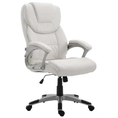 Imagen de CLP Silla De Oficina Texas V2 En Símil Cuero &amp; Base con Ruedas I Ejecutiva Acolchada Mecanismo Balanceo, Color:Blanco