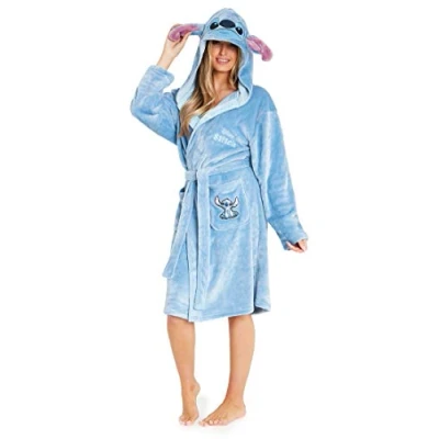 Imagen de Disney Bata de Casa Mujer Stitch Forro Polar (L, Azul)