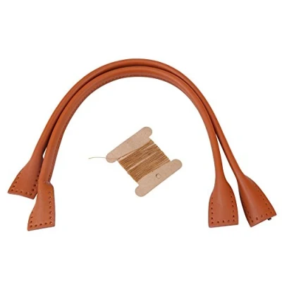 Imagen de Correas Manijas Cuero Genuino Bolso para Accesorios Manual DIY con Rollo Hilo (Negro Marrón)