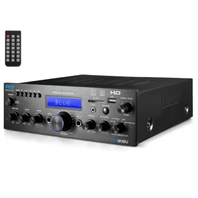 Imagen de Pyle Amplificador de Sonido, 200W, Bluetooth, Inalambrico, Estereo, para el hogar, Control Remoto, Sistema con HDMI/Optico/Fono/Coaxial, Radio FM, USB/SD, AUX, RCA