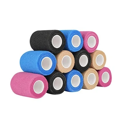 Imagen de 12 Rollos Vendas Cohesivas Autoadhesivas de 7.5 cm x 4. 5 m Colores Surtidos (Azul, Beige, Negro, Rosa)