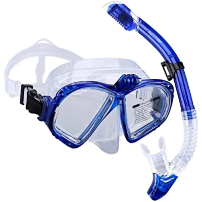 Imagen de Supertrip Premium Snorkel Set máscara de buceo para adultos con 2 boquillas. gopro soporte cámara, azul